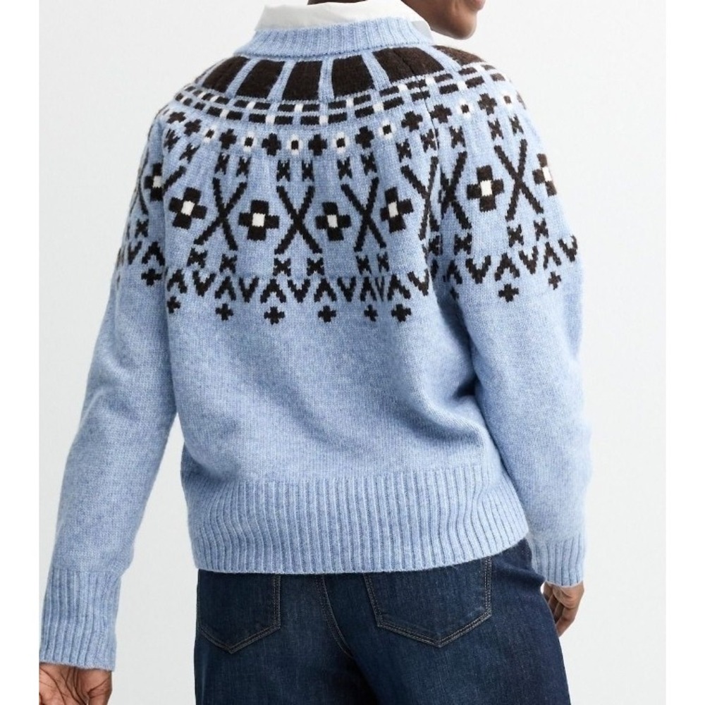NWT Women Blue Cozy Heritage Fair Isle Crew Neck Sweater Cabin Chalet Chic 2XL